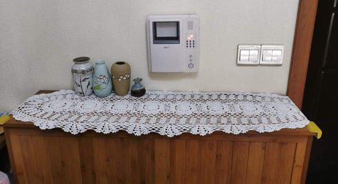 Hetao 12x35 100% Cotton Handmade Crochet Lace Table Runners, Oblong Tablecloth Doilies, Beige