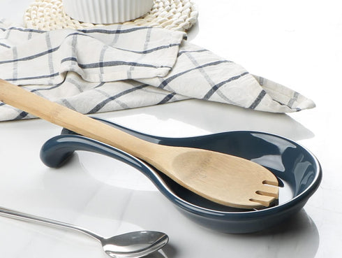 ONEMORE Extra Large Spoon Rest for Stove Top, Blue Ceramic Holder for Kitchen Counter, Heat-Resistant Utensil Rest