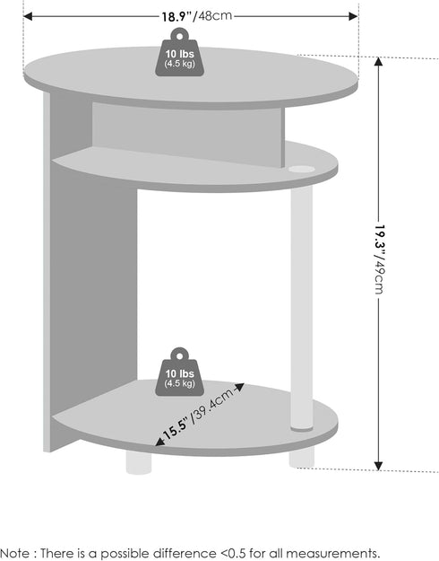 3-Tier Closet, Furinno TIDUR Night Stand, Oval Nightstand with Round Edge Tabletop, Open Shelf Bedside Table, End