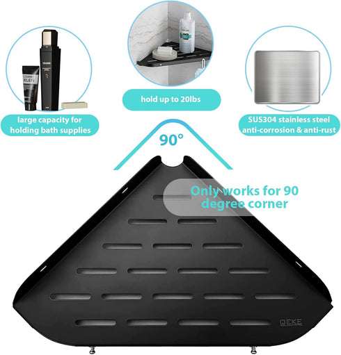 9" SUS304 2 Qeke Bathroom Corner Shelf, Shower Shelf Caddy, Stainless Steel Shelf Wall Mount Corner Shelf with Hooks