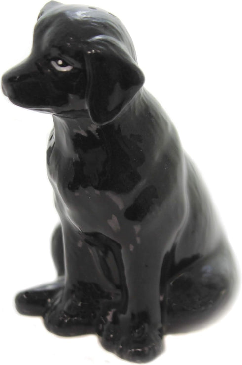 Fine Ceramic Black Labrador Dog Salt & Pepper Shakers Set, 3-3/4" H