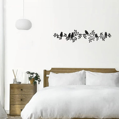LOMOHOO Metal Birds Wall Decor Art - 6 Birds on Vine Olive Branch Iron Sculptures for Indoor Outdoor Decoration