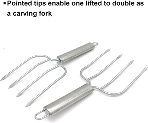 KAYCROWN Stainless Steel Turkey & Roast Lifters - Set of 2 Poultry Forks for Thanksgiving