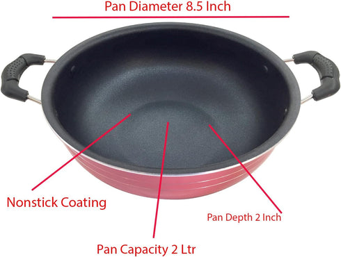 Kadai Deep Kadhai Nonstick Coating Aluminum Wok Cookware Cooking Pan Deep Frying Pan Size 8.5 X 8.5 X 2 Inch Pan Capacity 2 Ltr by SHRIYA