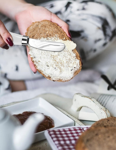 2 Pack Stainless Steel Butter Spreader Knife, White Porcelain Handle, Cheese Butter Knives for Kitchen