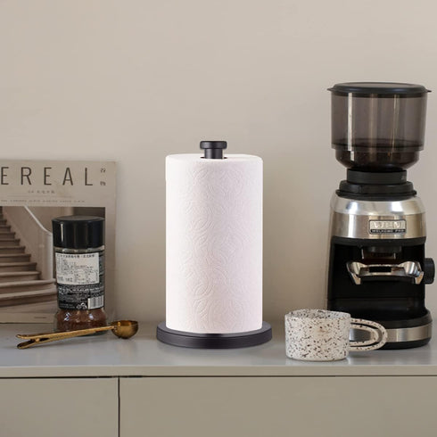 Stainless Steel Paper Towel Holder, Black Countertop Stand for Kitchen Bathroom with Weighted Base for Standard Rolls