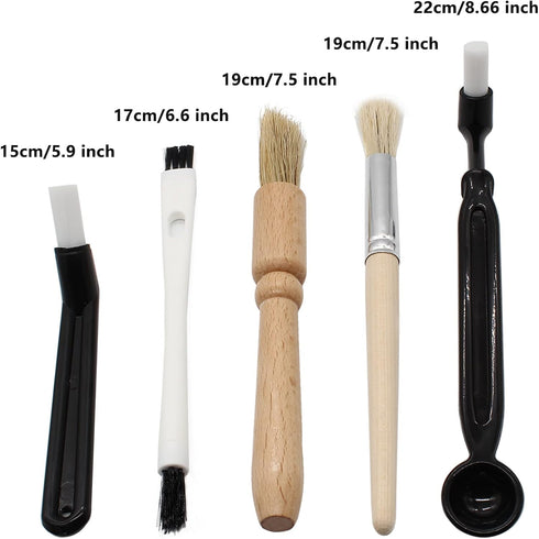Coffee Grinder Cleaning Brush Kit, Wood Handle & Natural Bristles Espresso Machine Brush Set with Spoon (Pack of 5)