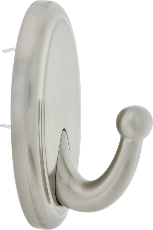 HIGH & MIGHTY Decorative Metal Hook, Easy Tool-Free Dry Wall Installation, Oval, Holds up to 25lb, Satin Nickel