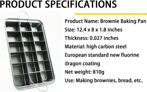 Kundalini Brownie Pan with Dividers - Non-stick Rectangular Baking Pan for Brownies and Cookies