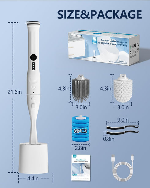 Set, 8 6 2 Leebein Electric Toilet Brush and Holder Electric Toilet Bowl Scrubber Kit with Replaceable Brush Heads