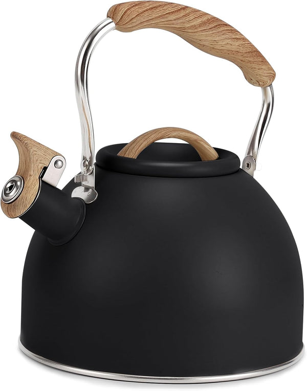 Vegoran Tea Kettle, 100 OZ / 3 Liter Whistling Kettle, Food Grade Stainless Steel with Wood Pattern Folding Handle