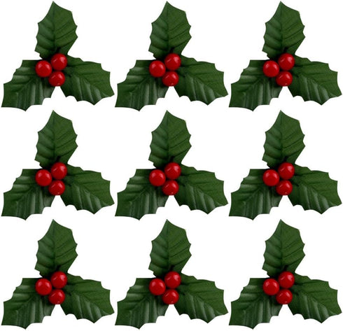 Jinshining 20 Pcs Red and Green Christmas Holly Berries Faux Berry Flowers with