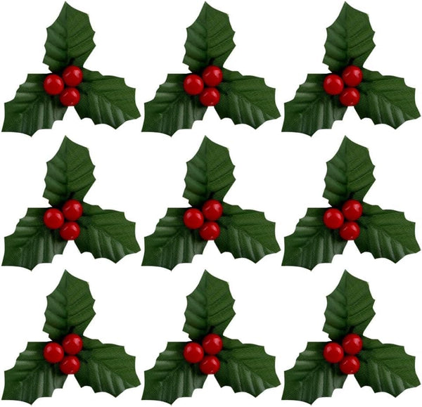 Jinshining 20 Pcs Red and Green Christmas Holly Berries Faux Berry Flowers with