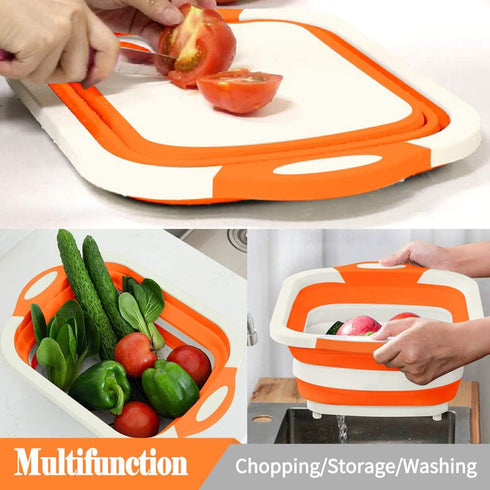 Collapsible Cutting Board, Foldable Chopping Board with Colander, Multifunctional Kitchen Vegetable Washing