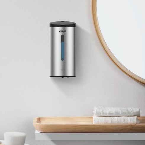 AIKE Wall-Mount Automatic Liquid Soap Dispenser, 27oz Large Capacity, Brushed Stainless Steel Finish