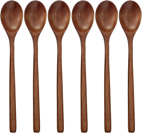 Wooden Spoons, 6 Pieces 9 Inch Wood Soup Spoons for Eating, Mixing, Stirring, Eco-Friendly Kitchen Utensil