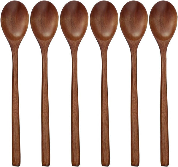 Wooden Spoons, 6 Pieces 9 Inch Wood Soup Spoons for Eating, Mixing, Stirring, Eco-Friendly Kitchen Utensil