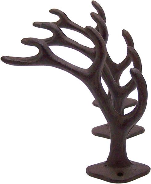 Rustic 4-Point Deer Antler Cast Iron Wall Hook, 5.6 Inch (Set of 3)