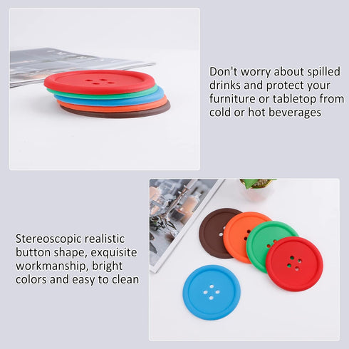 Creativee 10Pcs Silicone Drink Coaster,Colorful Round Button Shaped Cup Cushion Holder,Coffee Drink Mat,Heat Insulation