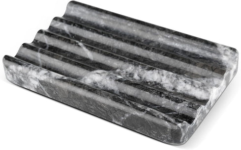 Karibiber Marble Soap Dish, Bar Soap Holder Shower, Black Soaps Bathroom Saver with Water Ripple Design, Easy Cleaning
