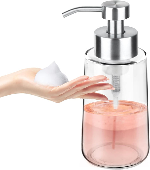 BabyElf Clear Glass Foaming Soap Dispenser - Rust-Proof Stainless Steel Pump for Bathroom & Kitchen