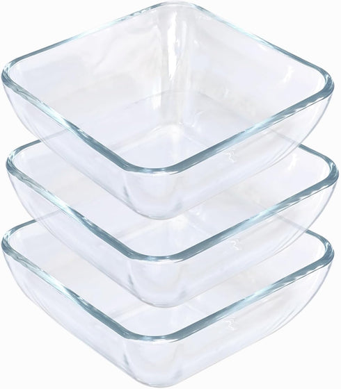Small 5 Inch Square Tempered Glass Salad Bowls Set, 15 oz Serving Bowls, Set of 3 by VIPHIEC