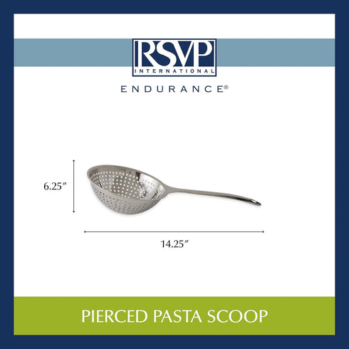 RSVP International Endurance Kitchen Collection, Pierced Straining Tools, Pasta Scoop, 18/8 Stainless Steel