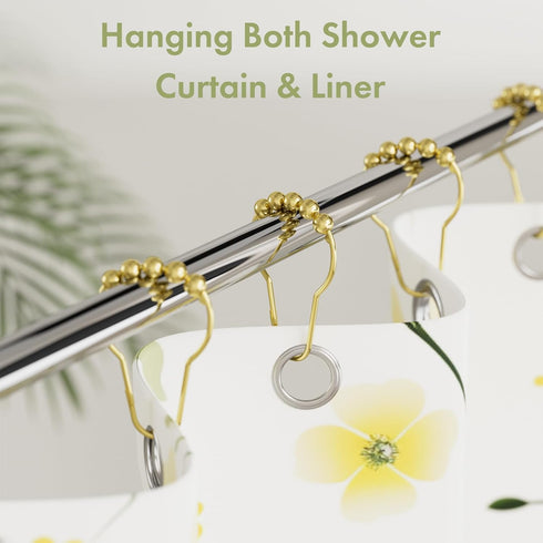Amazer Gold Shower Curtain Hooks, 12 Pcs Stainless Steel Rings, Rust Proof Shower Hooks for Bathroom Curtain