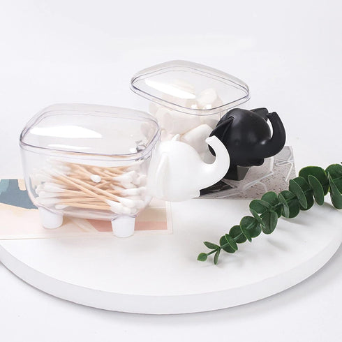 Cotton Ball Holder Dispenser 2-Pack, Cute Elephant Acrylic Qtip Containers with Lid for Bathroom Countertops