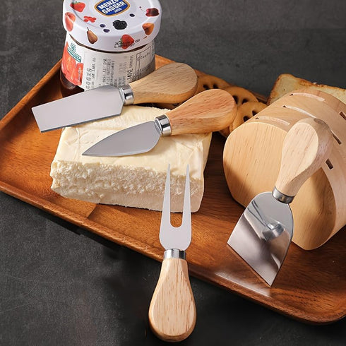Mini Cheese Knife Set with Wood Handle, Stainless Steel Charcuterie Knife Set with 4 Fruit Forks & Spoons