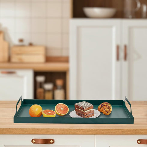 VANRA Metal Serving Tray Portable Bed Tray with Handles for Coffee Table, Living Room, Kitchen and Bathroom (Black