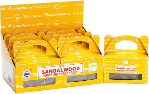 6pc Display - Satya Backflow Cones, 24pc Box/Sandalwood