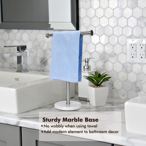 Hand Towel Holder Stand Countertop, Sturdy Marble Base, No Wobbly Hand Towel Rack for Bathroom (Brushed Nickel)