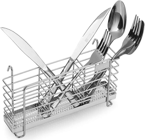 KESOL Sturdy 304 Stainless Steel Utensil Drying Rack Basket Holder with Hooks, 3 Divided Compartments, Rust Proof