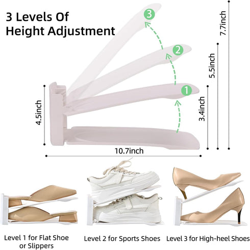 12 Pack Closet 12Pack) Shoe Slots Organizer Adjustable Level Shoe Stacker Holder Storage Space Saving Sneakers Display
