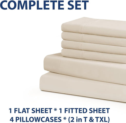Home Collection Micro Caress Luxurious Sheet Set - 90GSM 4-Piece Cal King Size - Cream Color