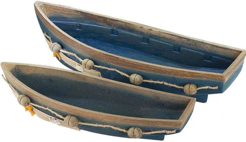 Konjouror Wooden Boat Tray Display, 2 Pack Blue Boat Model Decoration, Nautical Beach