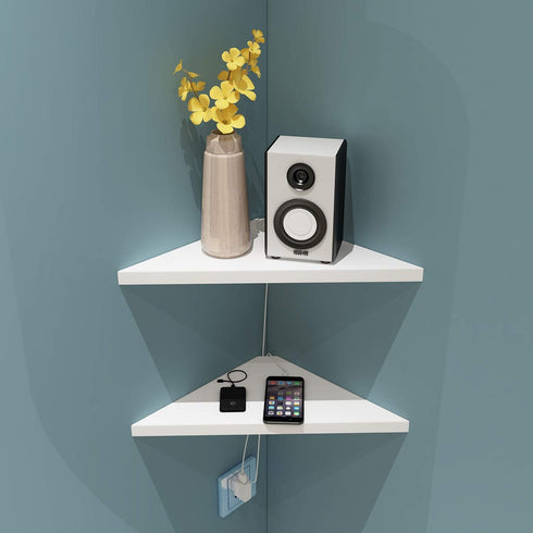 evron Corner Mounting Shelf Set of 2 - Easy to Install Floating Wall Shelves with Wood Grain Finish