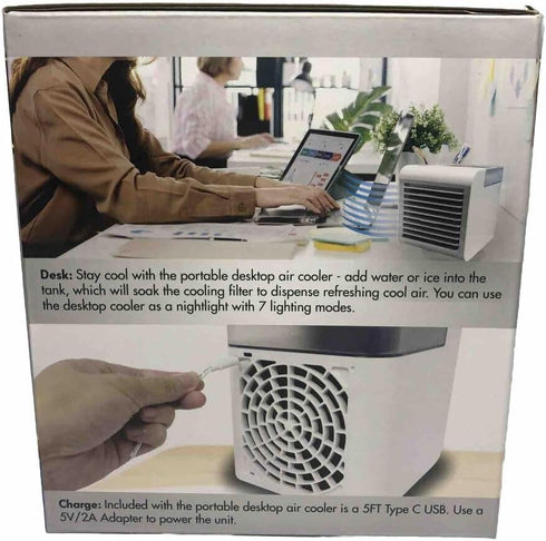 Portable Air Cooler, Evaporative Mini Air Conditioner with 3 Speeds, 7 Colors, Desktop Cooling Fan