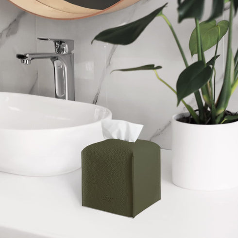 carrotez Modern PU Leather Tissue Box Cover - Decorative Holder for Bathroom, Night Stands, Office, Khaki