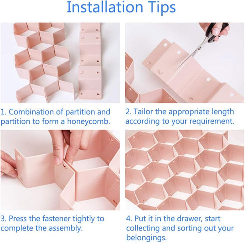 Poeland Adjustable Drawer Divider Organizer, DIY Grid Honeycomb Divider for Underwear, Belt, Scarf, Socks (Pink)