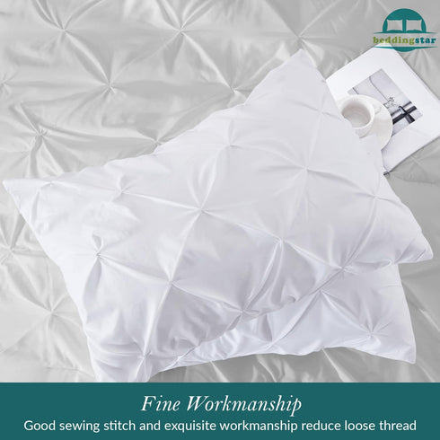 King Pillow Shams Set of 2, Pinch Pleated White Pillow Shams, 20x36, 100% Egyptian Cotton