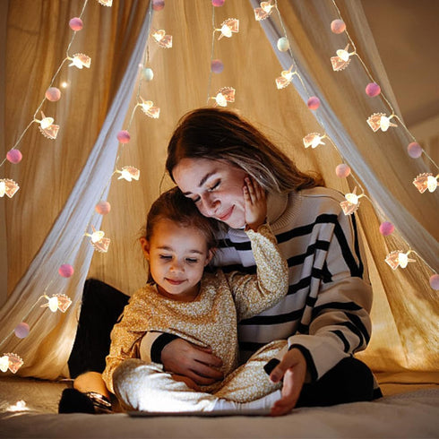 ChiRee 9.85FT 20 20 Room Decor String Lights with Cute PomPoms Pink Unicorn LED Lights Battery Operated with Timer