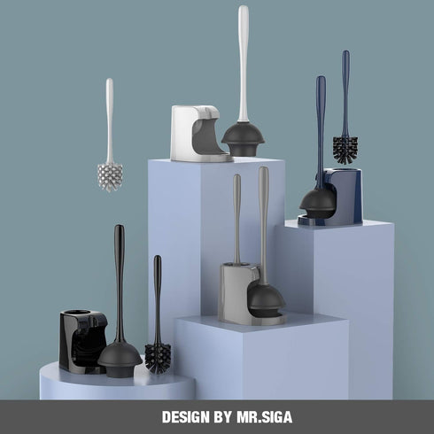 1 Set MR.SIGA Toilet Plunger and Bowl Brush Combo for Bathroom Cleaning, Gray