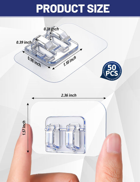 XJWWHZ 50Pcs Hooks for Outdoor String Lights Clips, Adhesive Cord Clip for Wall Wire Holder, Christmas Light Clips