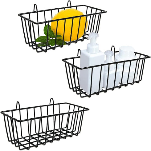3 Pack Wire Baskets, Wall Grid Panel Hanging Storage Baskets for Kitchen, Bathroom, and Bedroom Organization
