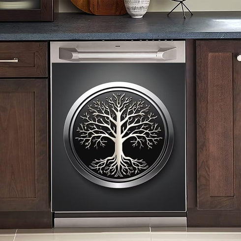 Stainless Steel Tree Dishwasher Magnet Cover Panel, Tree of Life Fridge Door Decal, 23" x 26" Magnetic Sticker