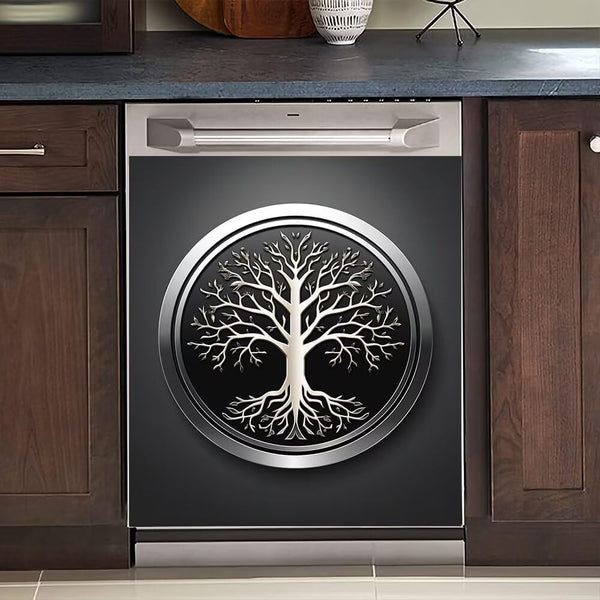 Stainless Steel Tree Dishwasher Magnet Cover Panel, Tree of Life Fridge Door Decal, 23" x 26" Magnetic Sticker