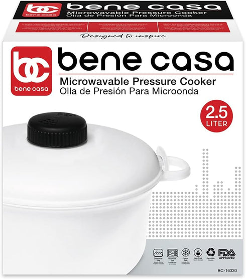 Bene Casa 2.6 Qt Microwave Pressure Cooker, Non-stick Surface with Locking Lid, Cooks Up to 12 Cups Rice