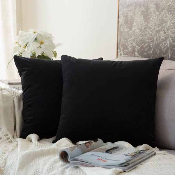 MIULEE Velvet Throw Pillow Covers - Pack of 2, 18x18 Inch, Black, Super Soft Decorative Square Cushion Cases for Home